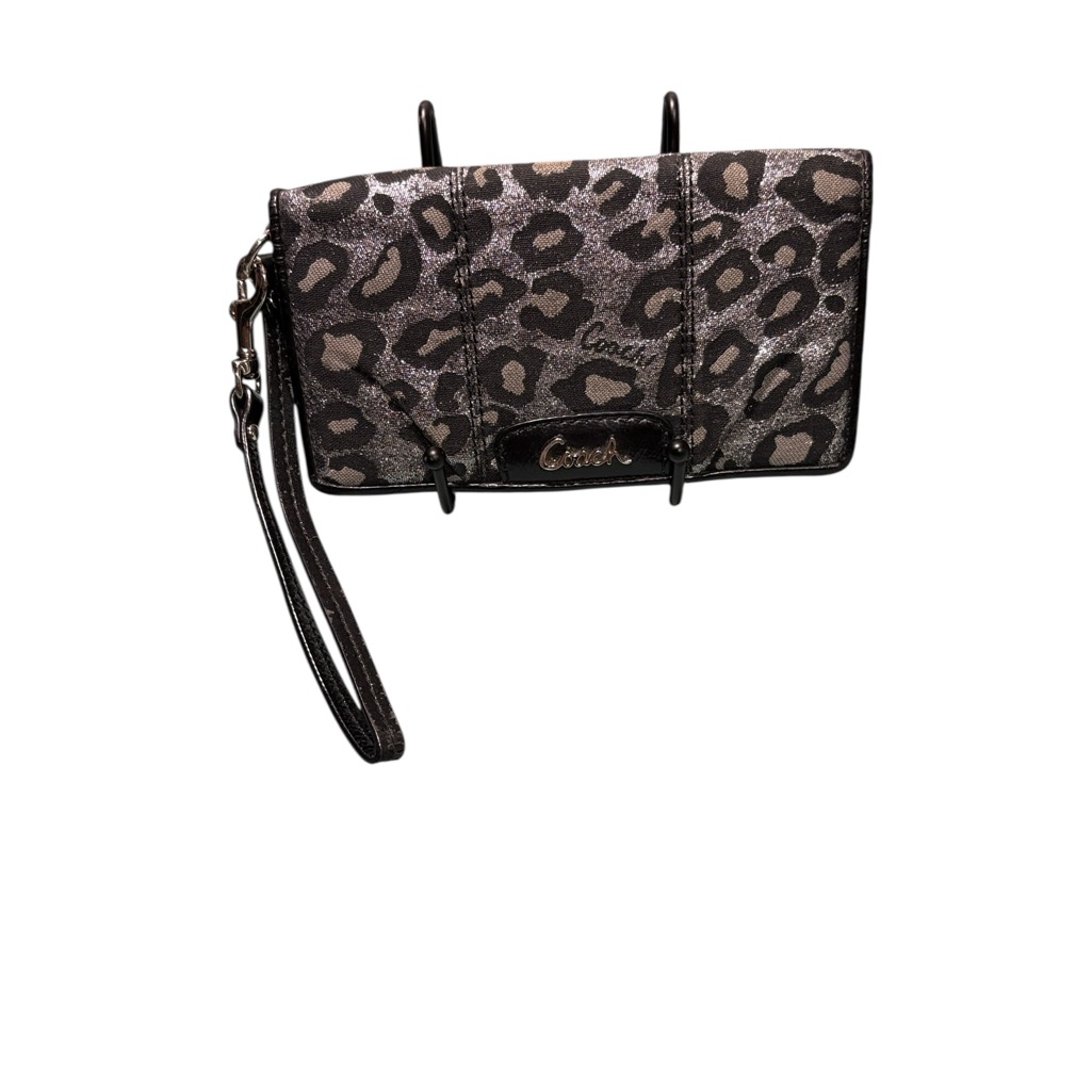 Coach Madison Ocelot Leopard Print Slim Envelope Wallet Metallic Silver Guc